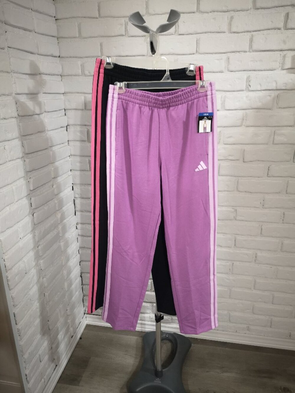 NWT Adidas Girls Size Lg Sweat Pants 2 Pair - Black /Pink & Purple / Lt. Purple